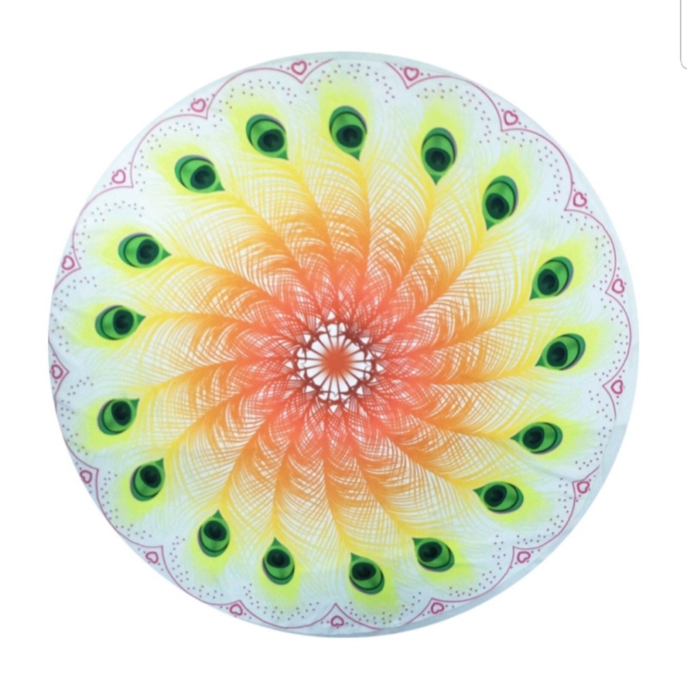 Yellow Peacock Feather Round Tapestry